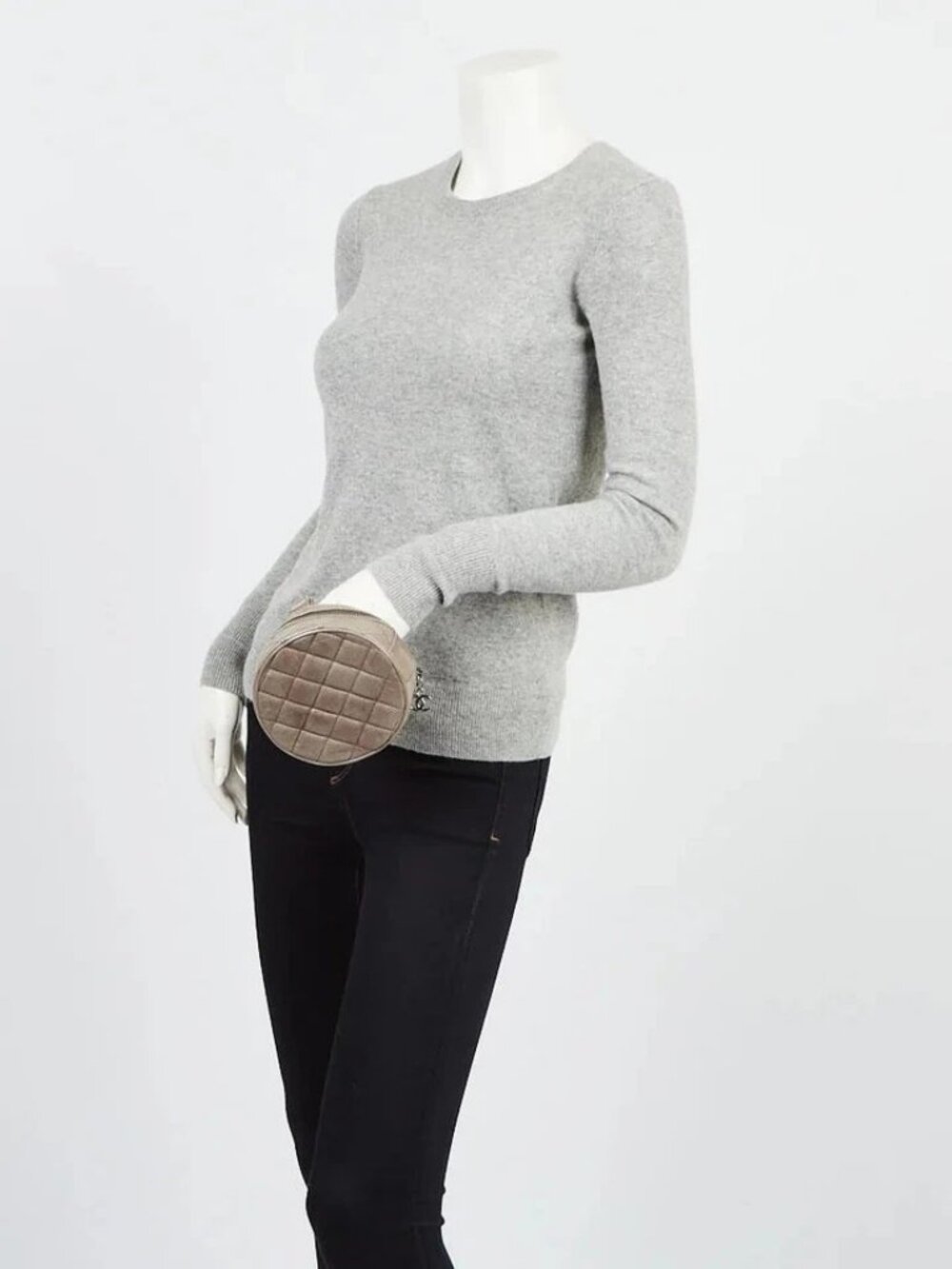 Chanel Grey Quilted Aged Calfskin Leather Round Clutch Bag
